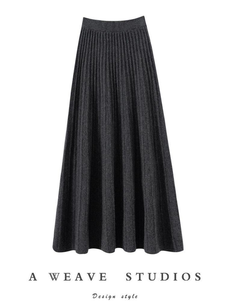 100% Pure Cashmere Women's Solid Color High-Waist Plush Skirt, Autumn/Winter Fashion, Draped Elastic Umbrella Design.