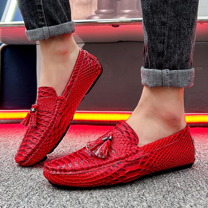 Summer New Soft Sole Flat Shoes Elegant Orange Men's Loafers Breathable Men's Casual Shoes Party Dress Shoes Park Walking Shoes