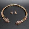 European and American Exaggerated Color Zircon Leopard Head Necklace Earrings Set Luxury Retro Court Style Full of Diamond Jewelry Accessories