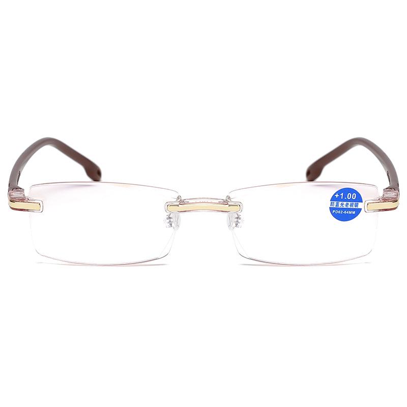 802 1pc Rimless Squared Frame Blue Light Blocking Presbyopia Unisex Men Women Corrective Eyeglasses Reading Glasses