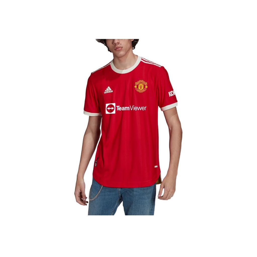 adidas Manchester United 1 Letter Print T-Shirt Short Sleeve Jersey Player Home Men Tops Red H31090