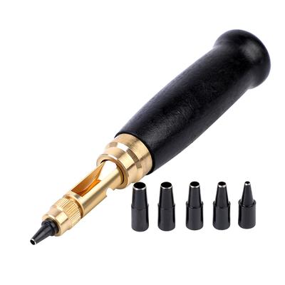 1PC  6 Tip Sizes Adjustable Japanese Screw Hole Punch Leather Paper Craft Belt Hole Puncher Wood Handle Bookbinding Tool