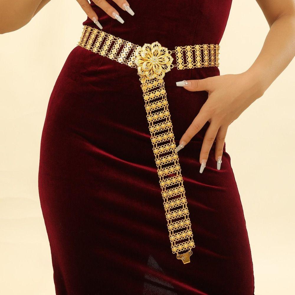 Metal Ethnic Style Belt Rhinestone Gold Bridal Belt Flower Metal Waist Chain  Party Decoration