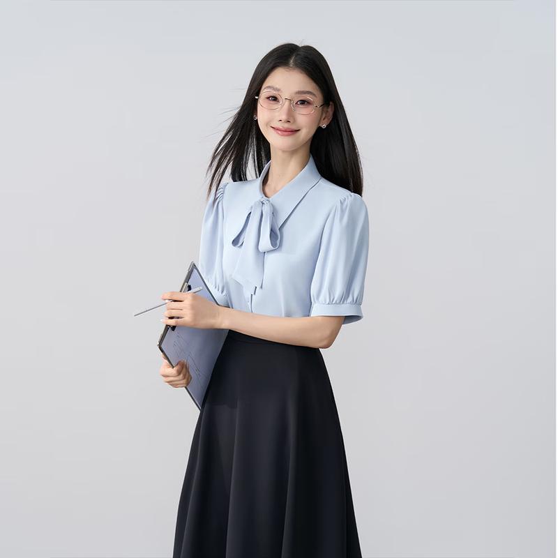 Women's Elegant Lapel Chiffon Short Sleeve Blouse