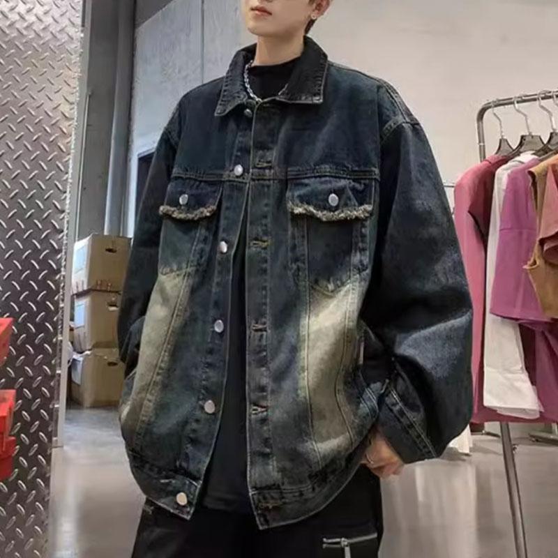 Men's Distressed Gradient Wash Oversized Denim Jacket