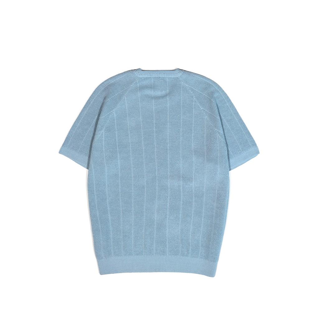 I Oedeul Waffle Raglan Short Sleeve Knit - Sky Blue