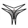 T-back Sexy Eyelash Lace Crotchless Rhinestone Panties - Low-Waist Transparent Lingerie for Women