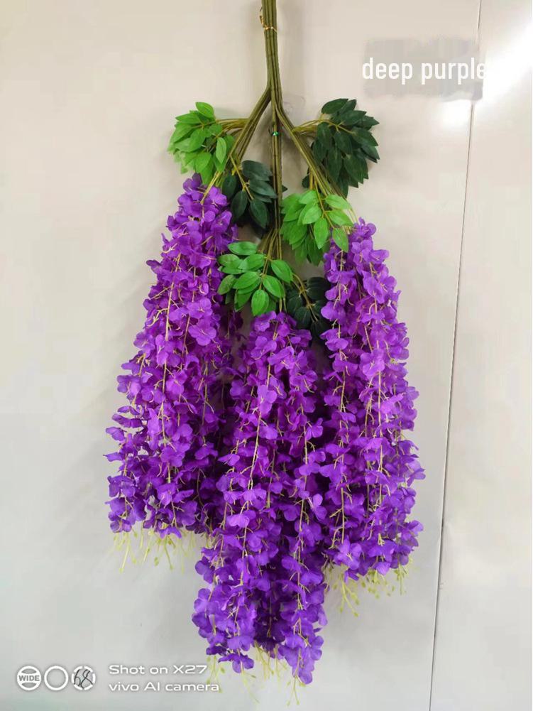 

Штучна квіткова лоза гліцинії для декорування стелі чи вікна - імітаційна рослина з довгими нитками 6 leaves темно-фіолетовий колір