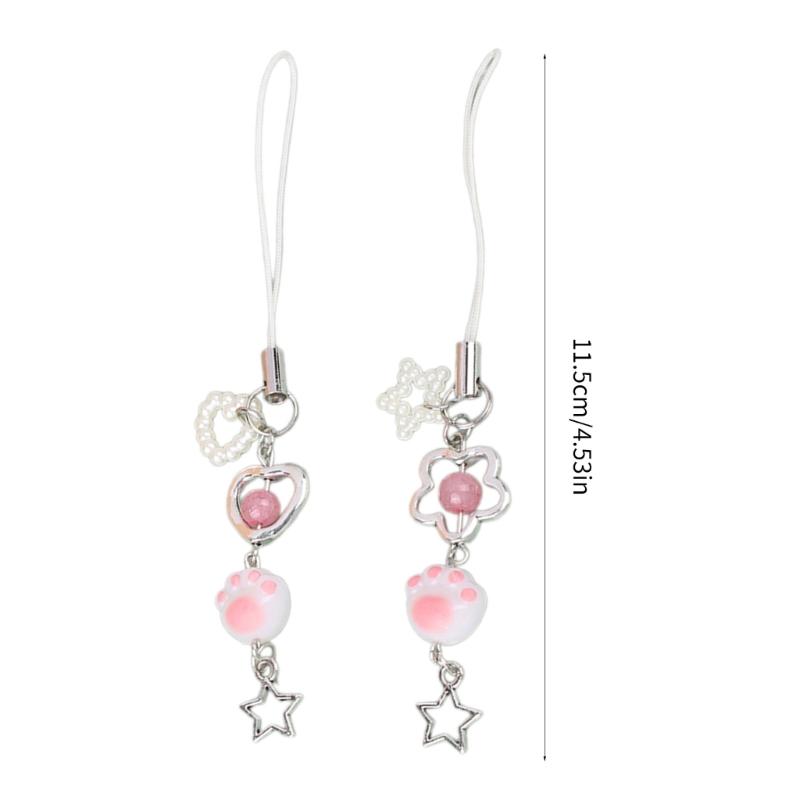 Cute Acrylic Beaded Keychain Cat Paw Pendant Keyring Card Book Mobile Phone Charm Lightweight Key Chain Ornament