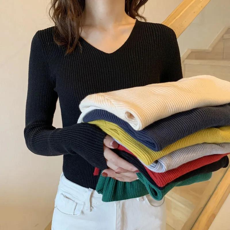 5XL Basic V-Ausschnitt Damen Pullover Herbst Winter Tops Stretch Slim Damen Pullover Rippenstrickpullover Jumper Weich Warm Pull Pullover