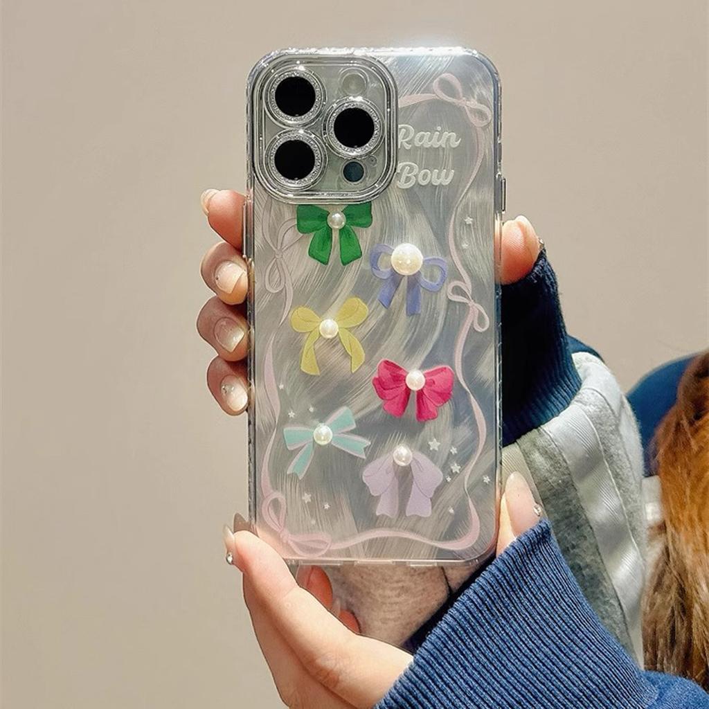 Federgarn Farbe Schleife 3D Perle Handyhülle Für iPhone15 14 13 12 11 Pro Max Niedliche Schleife Mädchen Handyhülle