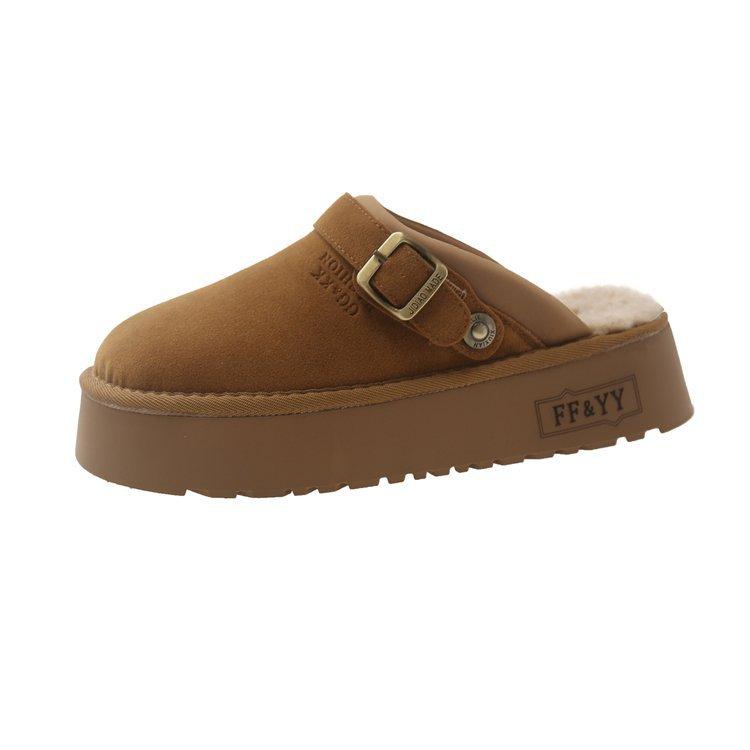 

[youshilai] Thick-soled Birkenstocks, fluffy slippers for women s outer wear 2025 autumn and winter velvet bag head cotton drag for women 40