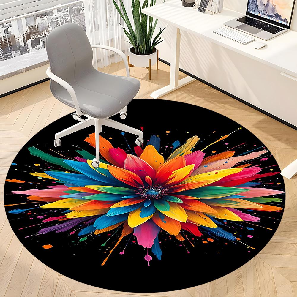 1PCColorful Bloom Office Round Area Rug,  Mat Suitable For Office, Under Office Chairs Bedroom Living Room Home Decor, Room Deco