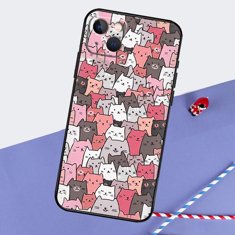 Cute Cat Pattern Kitten Phone Case For iPhone 16 Pro Max 11 12 13 14 15 Pro Max Mini XR 16 15 Plus 16e Cover Shell