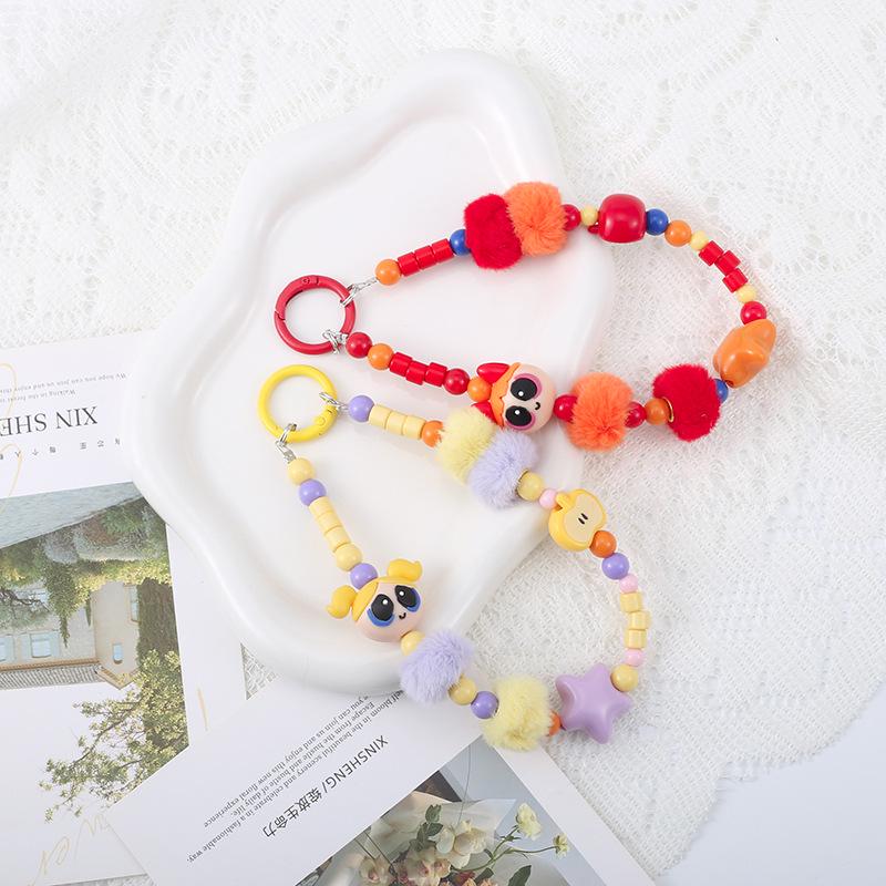 Flying Police Officer Doll Keychain with Bead Pom-Pom - Handmade and Cute Pendant for Bags or Phones