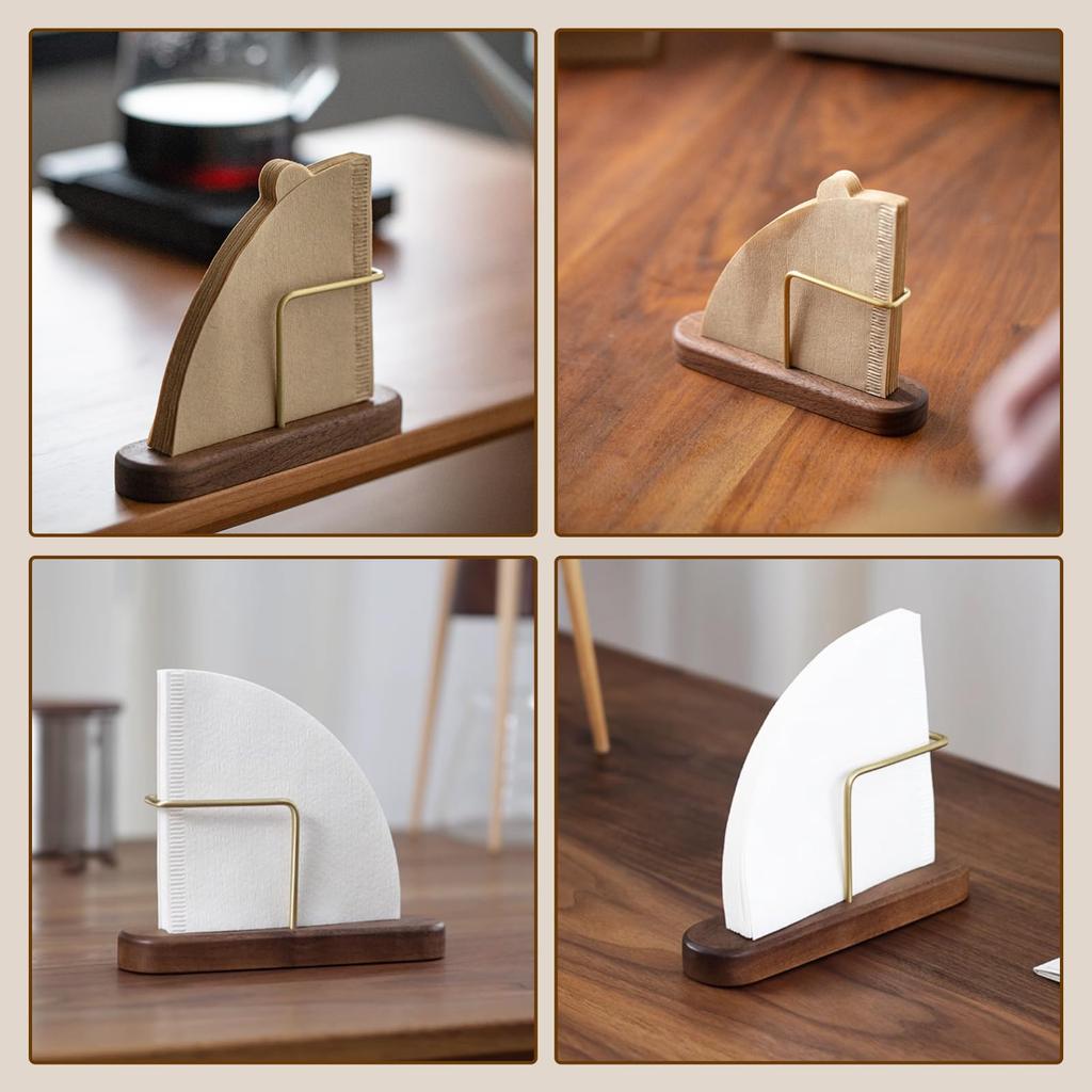 Liroyal Coffee Filter Wooden Coffee Filter Coffee Filter Walnut Wood Holder, Stand, Storage, Space-Saving,