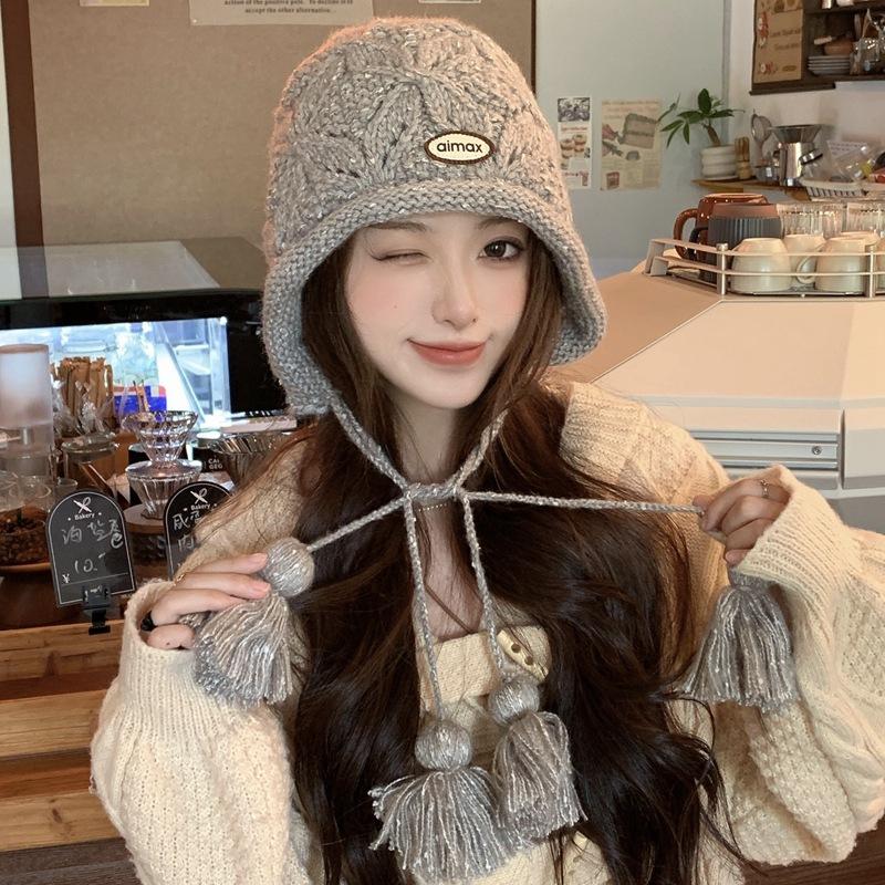 Wool hat women s season popular warm face small knitted hat hand-linked knitted hat Japanese One size