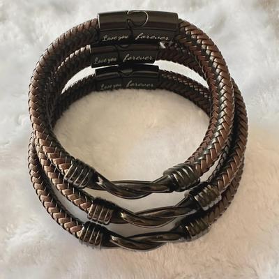 Men's Stainless Steel & Leather Magnetic Punk Bracelet
