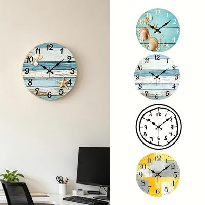 Orologio da Parete Piatto 2D in Legno Silenzioso Movimento al Quarzo Orologio Dipinto a Mano Casa Ufficio Camera da Letto Soggiorno Orologio Digitale Analogico Decorazione