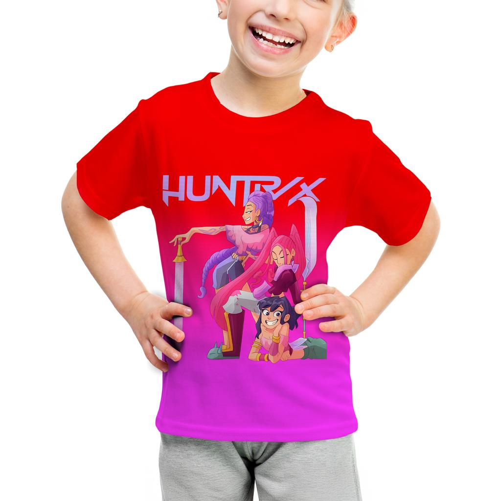 New Children's Clothing KPop Demon Hunter Cartoon Print Top Short Sleeved Girl Boy KPop Demon Girl Group Fan Gift T-shirt