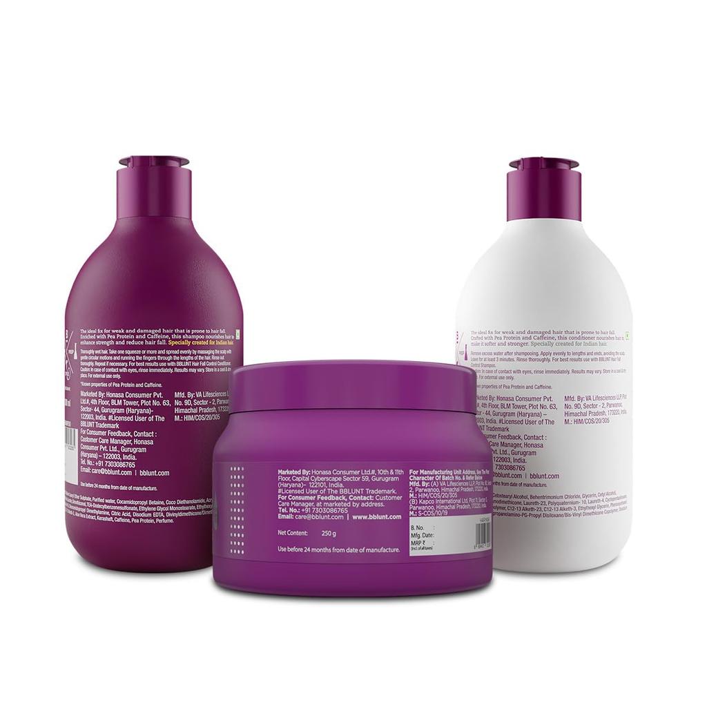 BBlunt Combo Controllo Caduta Capelli Shampoo + Balsamo + Maschera Capelli 3300 ml + 250 g + 250 g Trio Per Capelli Forti e Lucidi