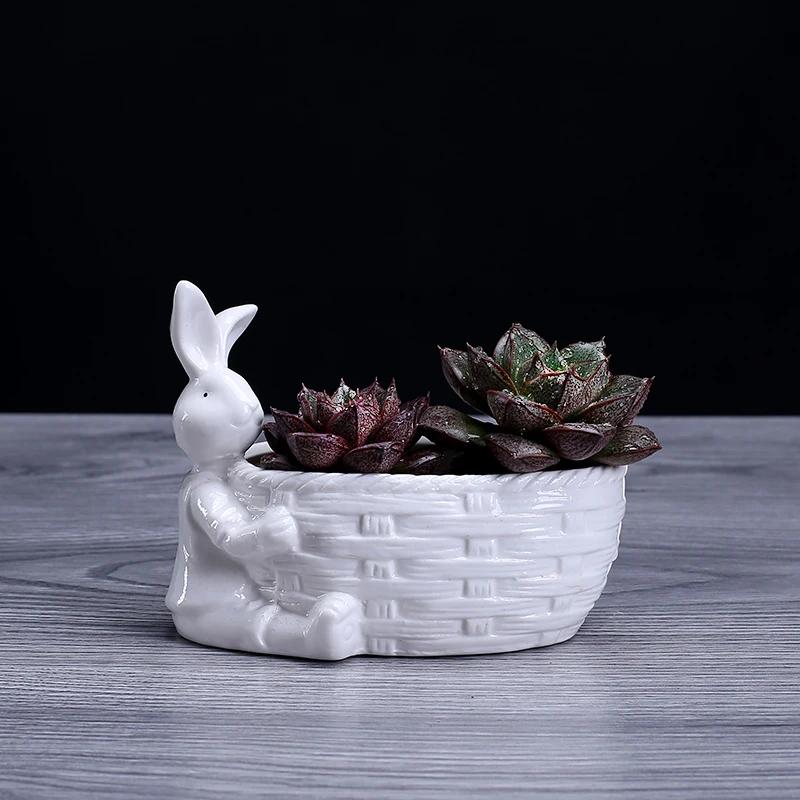 Porzellan Hasenfigur Sukkulenten Pflanztopf Dekorative Desktop Keramik Hase Blumentopf Garten Ornament Handwerkszubehör