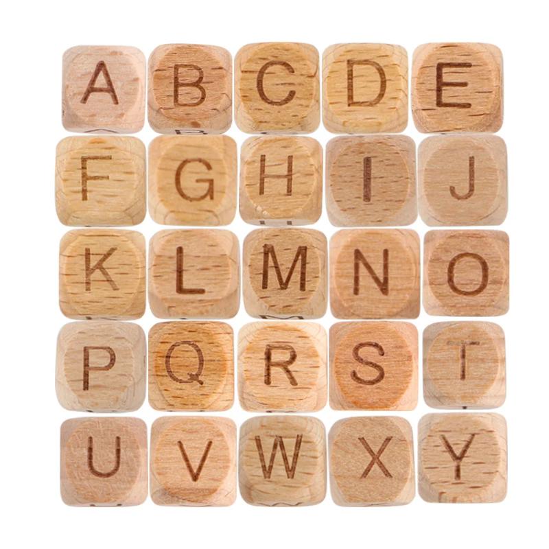 Kovict Beech Wooden Alphabet Beads Square English Letter DIY Pacifier Chain Accessories Baby For Pens Keychain Making