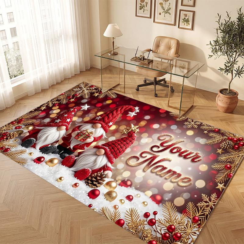 Christmas Theme Soft Crystal Velvet Rug Custom Name & Text Print Non Slip Floor Rug for Bedroom Living Room