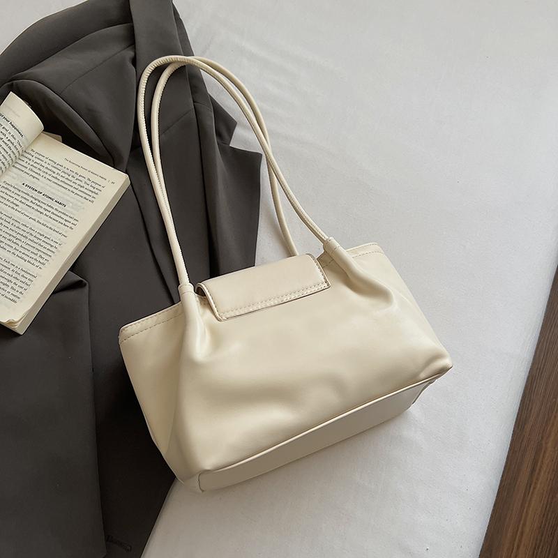 Minimalist Leather Shoulder Bag for Women with Flap Cover Long Strap Elegant Daily Carry Bag