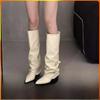Fashion Bla High-Tube Long Boots Women's Faionable Retro Belted Pointed Toe Booties Spring Autumn PU Leather Cotton Lined Rubber ...