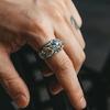 Mens Vintage Adjustable Open Ring With Pixiu Motif Sterling Retro Style Unisex Statement Jewelry