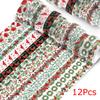 12PC Printed Decorations Washi Tapes Holiday Decorative Stickers Party Supplies Christmas Pattern Scrapbooking