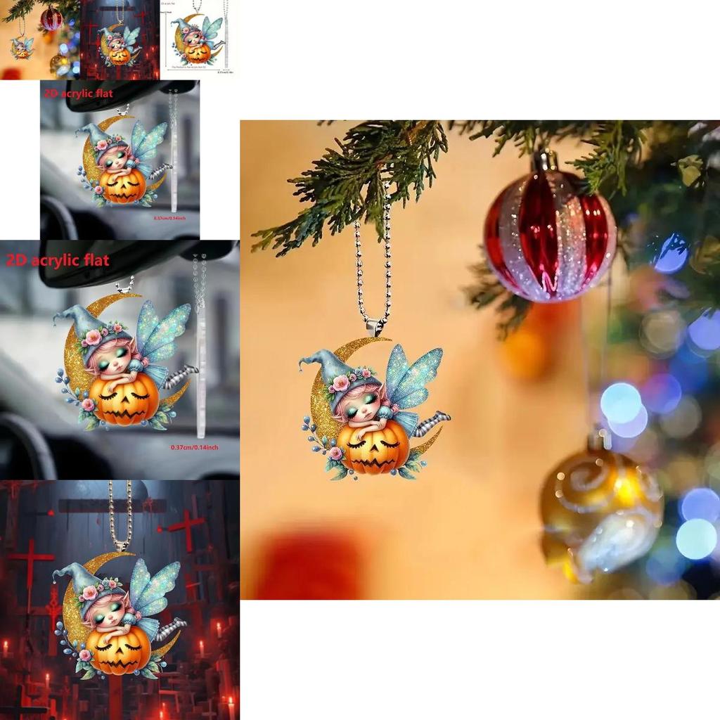Festive Cartoon Acrylic Pumpkin Hanging Decoration For Car Interior Halloween Decor
