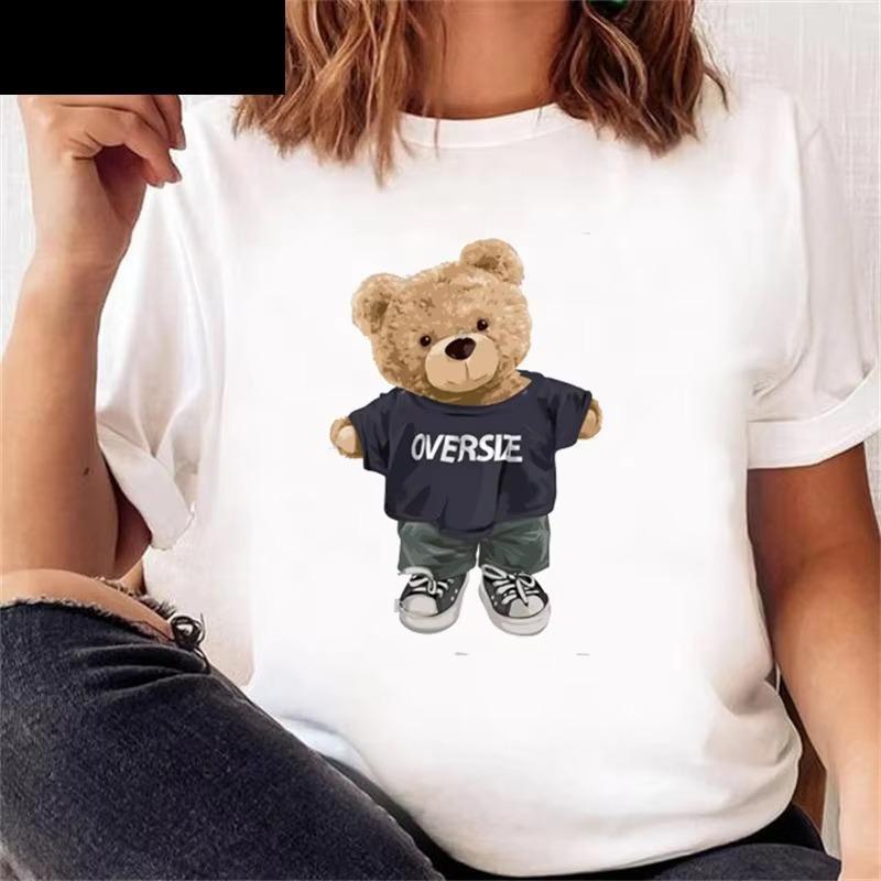 Cartoon Bear Print T Shirt Casual Y2k Harajuku Fashion Unisex Unisex Summer Spring Short Sleeve Oneck Aesthetic Tee