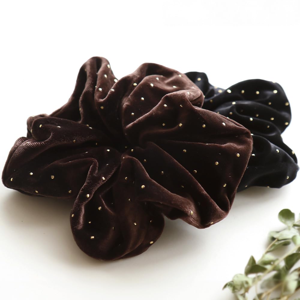 JewelVOX Scrunchie Hair Hair Accessory for Dot Adult Tie, Women, Velvet-Style Pattern, Gold, (Brown)