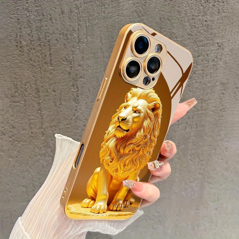 Fashion Golden Lion Design Glass Phone Case For iPhone17 16 Pro Max/16/15 Pro/14 Plus/13 Pro Max/12/11 Pro, Elegant Case
