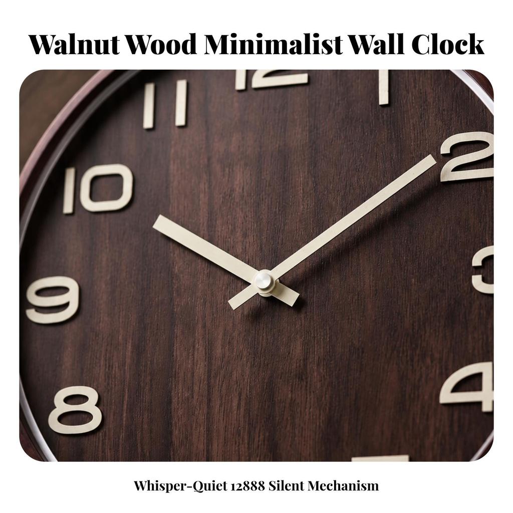 Round Wall Clock with Wood Frame Long-Lasting Quartz Glass Front
