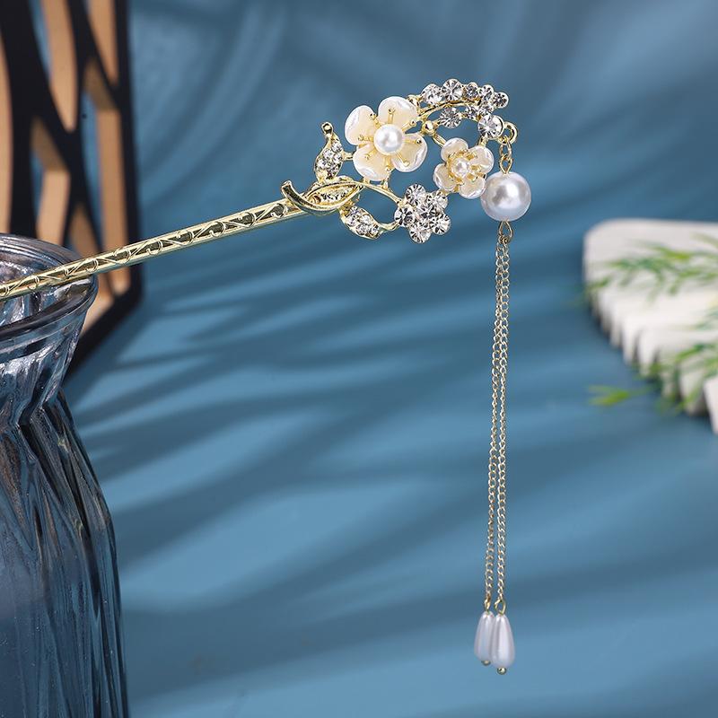 Chinese Style Vintage Hairpin Elegant Flower Vine Jade Stone Hair Stick Hanfu Cheongsam Evening Dress Hair Decor Accessories