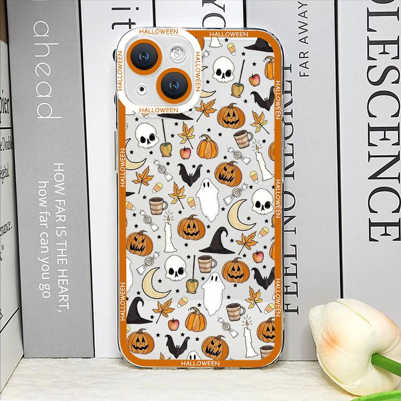 Cartoon Halloween Kürbis Geist Fledermaus Klare Handyhülle für IPhone 16 15 14 13 12 11 Pro Max Mini XS X SE 7 8Plus Weiche Hülle Fundas