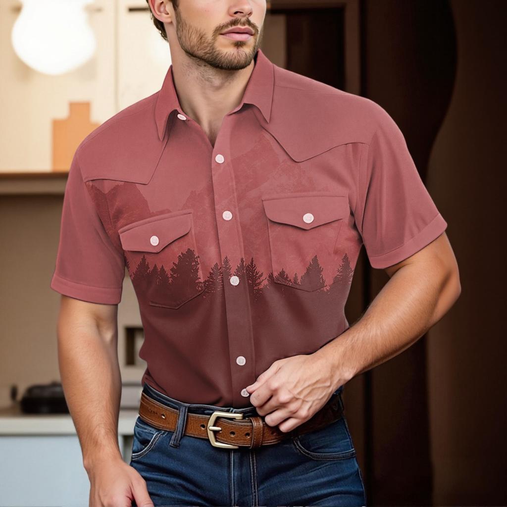 Men'S Fashionable Lapel And Shoulder Length Short Sleeved Casual Top