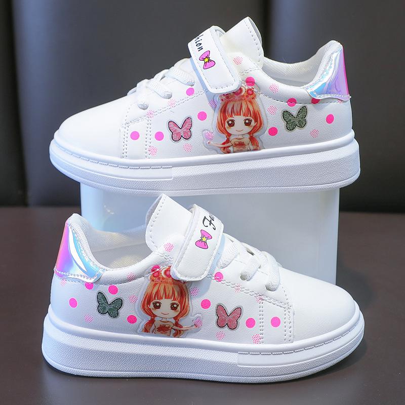 

Girls White Leather Low-Top Casual Sneakers, Ages 3-12, Spring Korean Style 32 білий