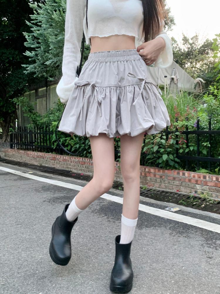 French Sweet Minority Design Sense Bow Flower Bud Skirt Female Autumn 2024 New High Waist Slim A-line Fluffy Casual Skirts