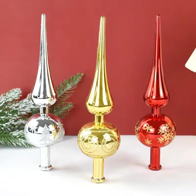Christmas Tree Topper Ornament - 23cm Gold Tip-Shaped Home Decor, Ideal Gift for Xmas Navidad Noel Natal