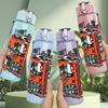 1PC Store Building Cartoon Vintage Pattern 750ml Color Plastic Sports Water Bottle Leakproof Flip Straw Lid Suitable for Sports Office Home Use