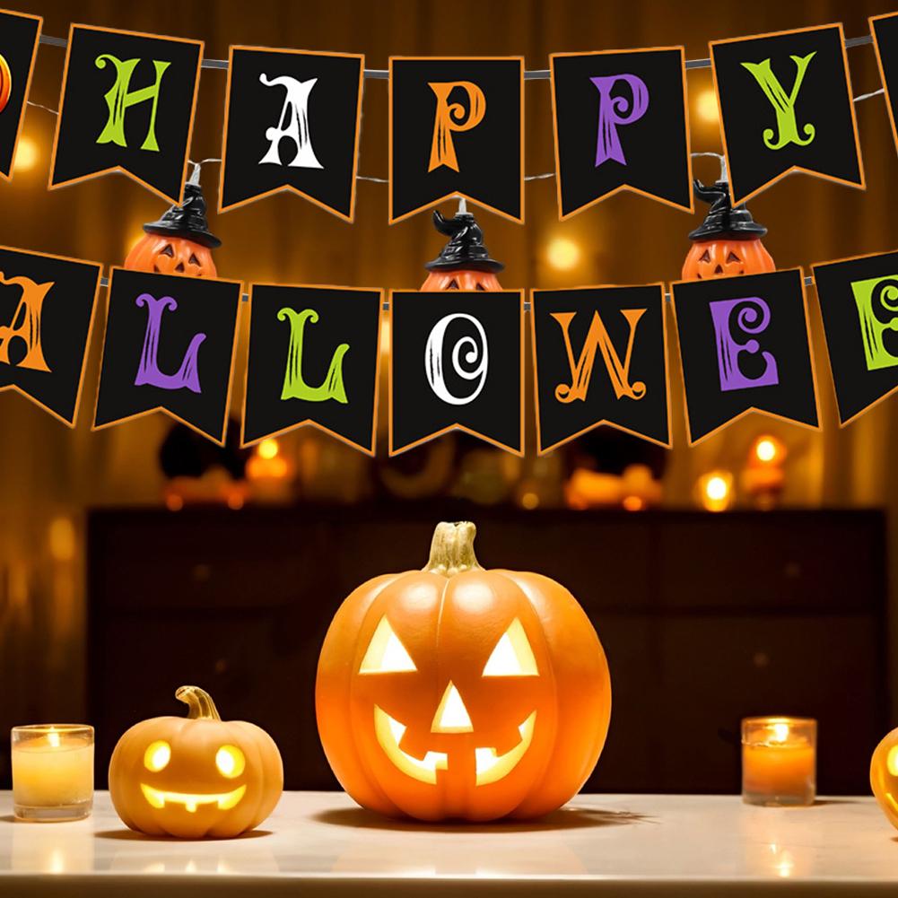 Happy Halloween Banner Ghost and Pumpkin Bunting Pennant Flag Photo Home Porch Atmosphere Party Decor Supplies