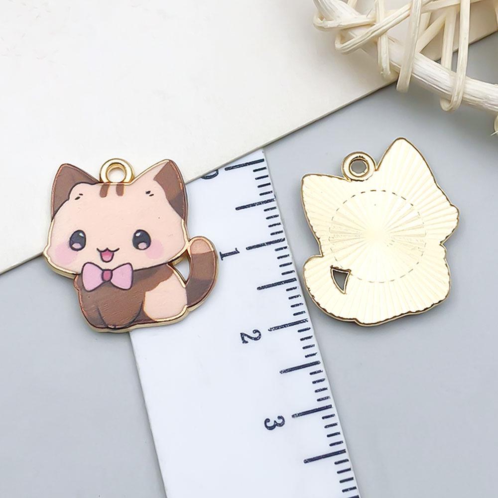 Colorful Enamel Alloy Cat Charms for DIY Bracelets - Set of 10
