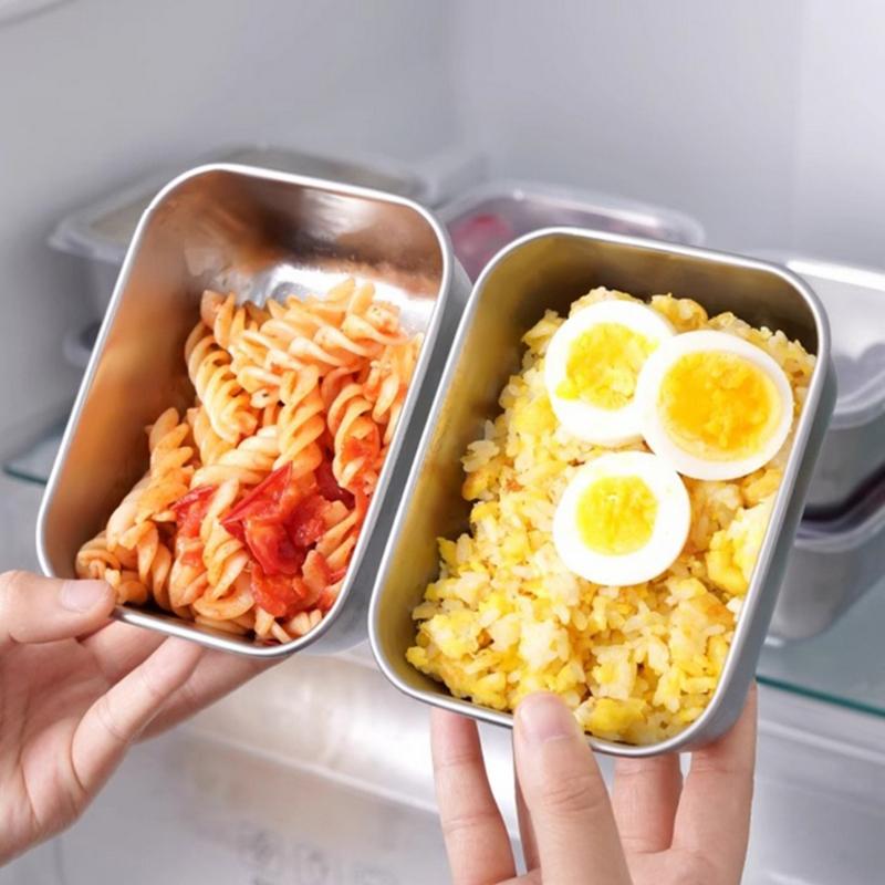 5 stk Matboks i rustfritt stål Friskholdsbeholder med lokk, Rektangulær Pølse Nudler Fruktskål
