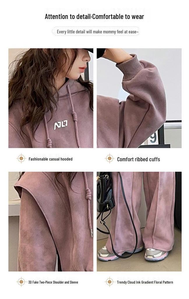 Set alla moda con felpa con cappuccio sportiva e pantaloni della tuta per ragazze (Primavera/Autunno 2025)