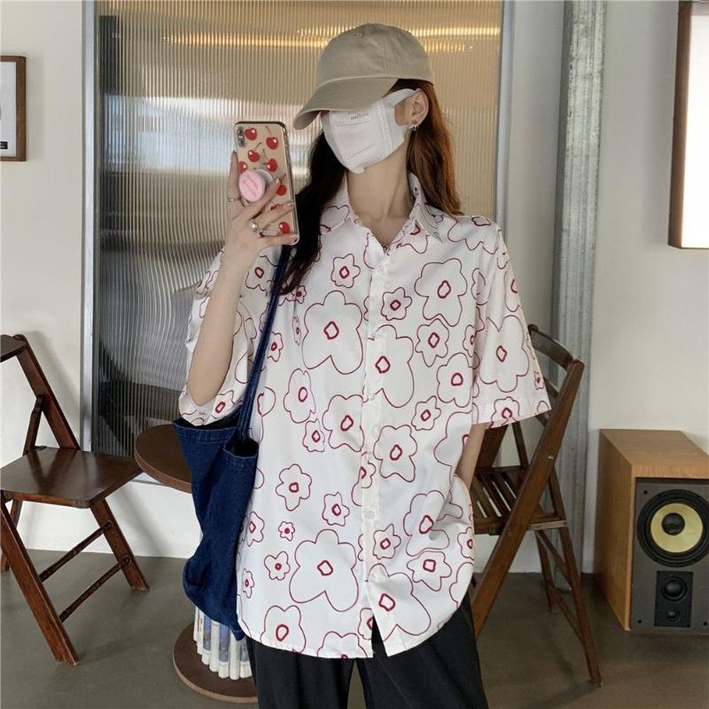 Summer Women's Short Sleeved Shirt Small Floral Print Fashionable Casual Tops Korean Style Simple Versatile Ladies Shirt