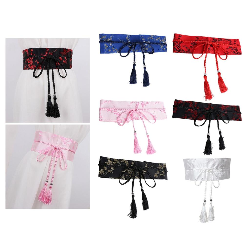 Fashion Women Satin Waist Belt Kimono Belts Floral Printed Lace Up Wide Girdle